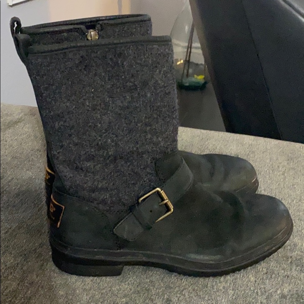 Women's UGG ZIPPER BLACK Wool Leather BOOTS 5.5
